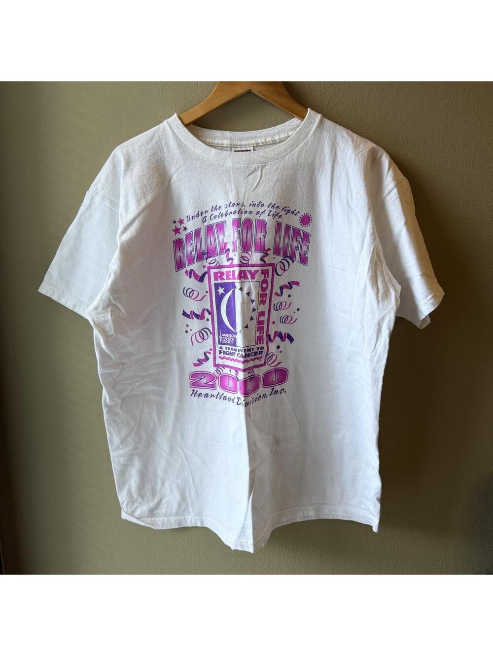 Vintage Y2K 2000 Relay For Life Graphic Tee XL Pink Purple